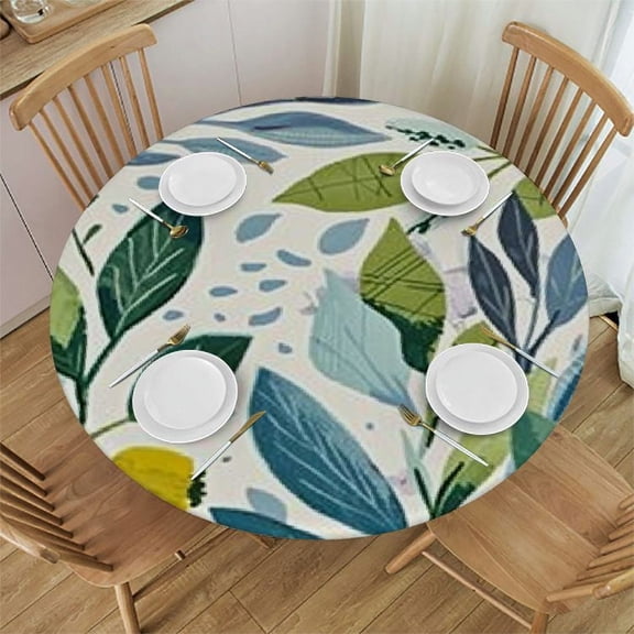 BANET  Round Fitted Tablecloth with Flannel Backing Elastic Edge Table Cover Waterproof Table Cloth Stain-Resistant Wipeable for Round Table 31"-35