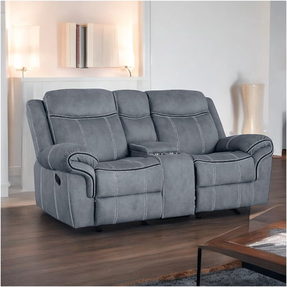 JERFIT Modern Velvet Reclining Loveseat with USB Charger, Cup Holders and Glider Recliner, Two-Tone Gray Sofa for Living Room