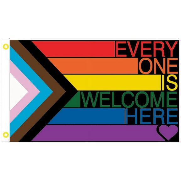 Everyone Is Welcome Here Progressive Pride Rainbow 3'x5' Flag 100D