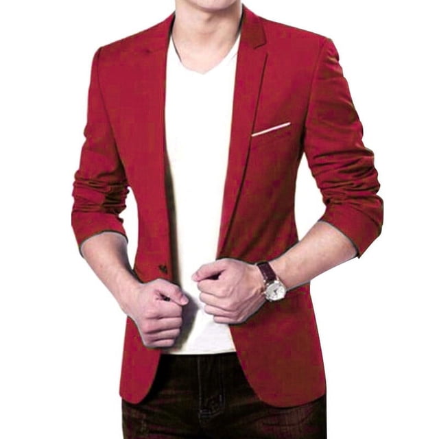 ALSLIAO - Chaqueta de traje informal, ajustada, formal, de un solo botón, para hombre, color vino, talla XL