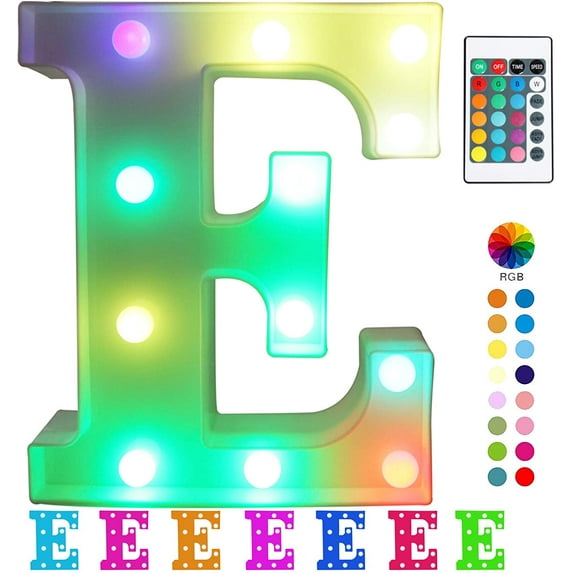 Pooqla Colorful LED Marquee Letter Lights with Remote – Light Up Marquee Signs – Party Bar Letters with Lights Decorations for The Home - Multicolor E