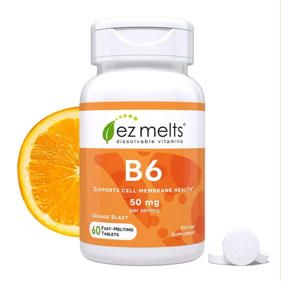 EZ Melts Dissolvable Vitamin B6 50 mg, Sugar-Free, 1-Month Supply - 1 Pack