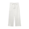 thumbnail image 5 of Wide Leg Cropped Pants for Women Summer High Waist Linen Capri Pants Drawstring Baggy Lightweight Pockets Beach Pant White L, 5 of 8