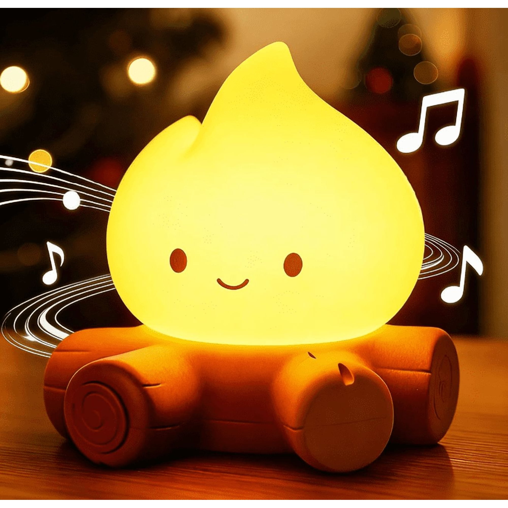 Cute Fake Campfire Lamp Rechargeable Night Light with Flickering Candle Mode Portable Mood Lighting for Bedroom Decor Desk Accessories Camping & Gifts (Basic Version)