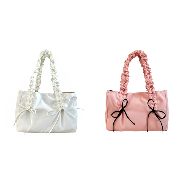 Bolso Mano Nailon Color Liso para Mujer Con Lazo Bandolera Diario Gran Capacidad () Blanco