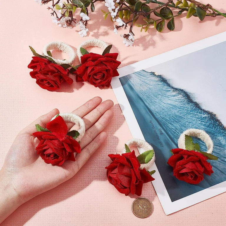 Valentine's Day Napkin Ring 6pcs Red Rose Flower Napkin Rings