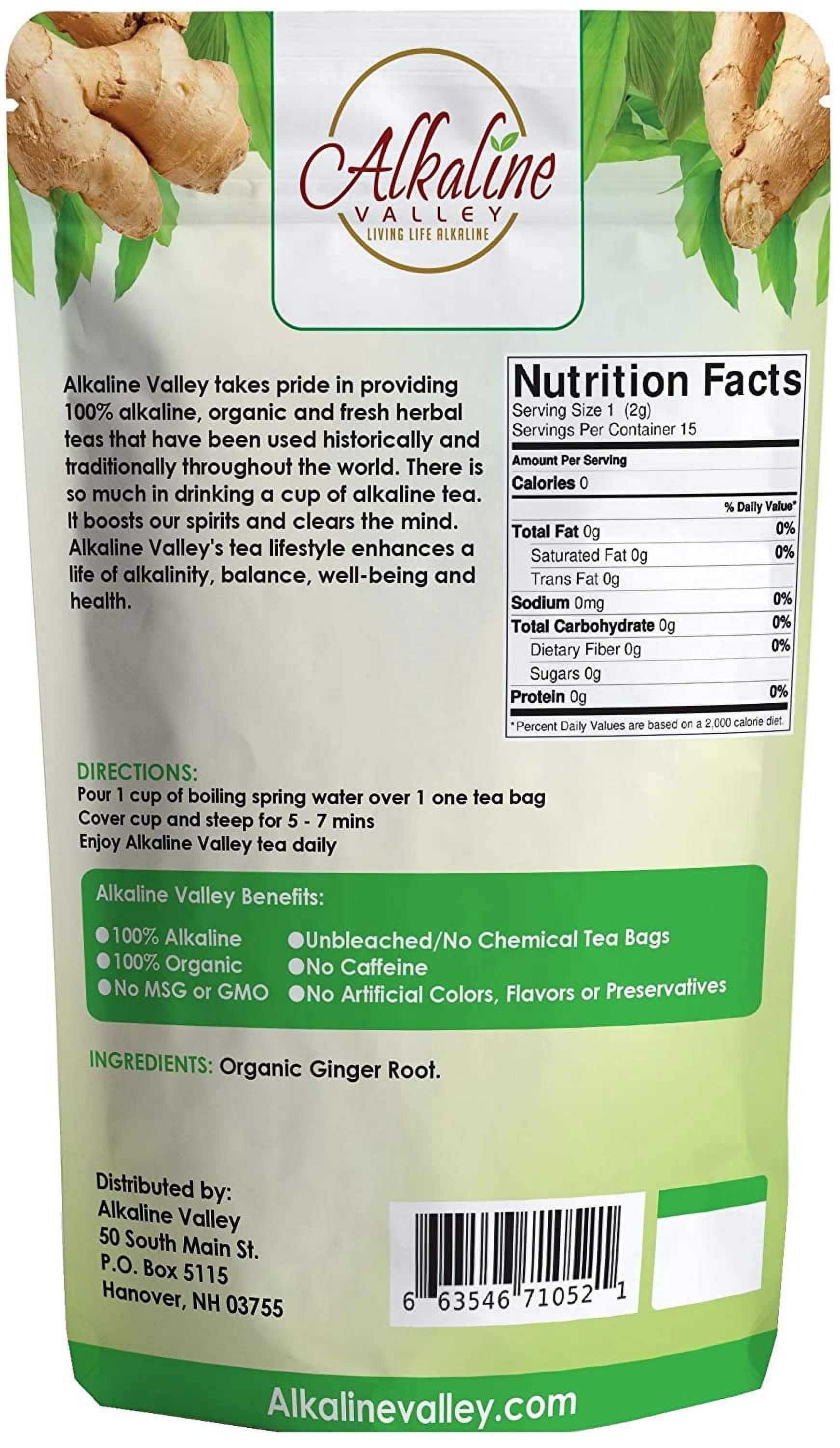 Ginger Tea Organic -15 Unbleached/Chemical-Free Ginger Tea Bags (Pack of 6) - Caffeine-Free, No GMO