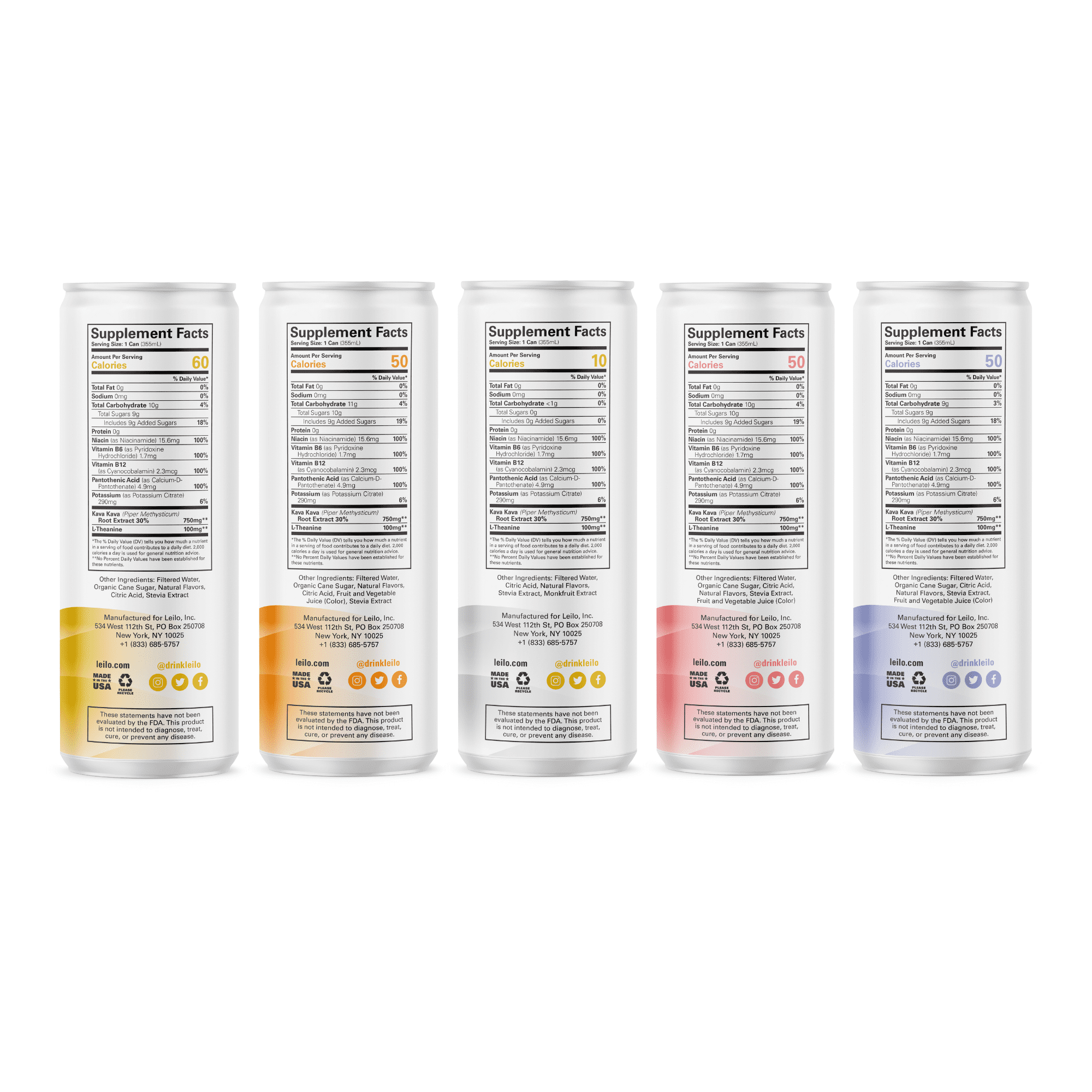 Leilo | Kava Powered Sparkling Relaxation Drink | Variety Sampler 6-pack – Non-Alc Calming Beverage – includes (3) Classic & (3) Mocktail Flavors | 12 fl oz Cans (Pack of 6)