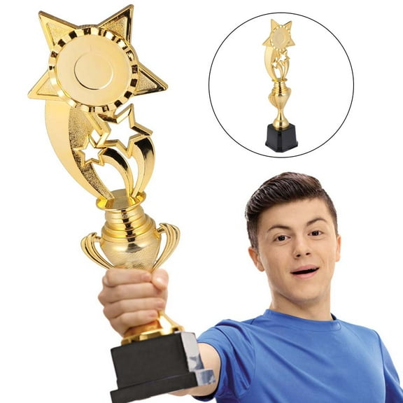 QIFULL 1PC Creative Trophy Golden Plastic Award for Competition and Sports Events