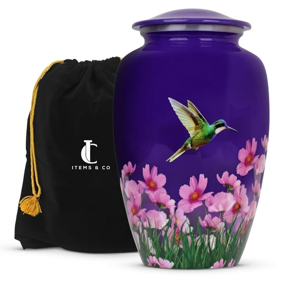 Items & Co Urns for Human Ashes Adult Female, Burial Urns, Decorative Urns, Funeral Urns, Cremation Urns for Women and Men - Purple, Hummingbird, Large
