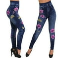 thumbnail image 4 of Miqool Women's Floral Denim Print Fake Jeans Stretch Skinny Seamless Pull-On Leggings Buttery Soft Tummy Control High Waisted Yoga Leggings, 4 of 4