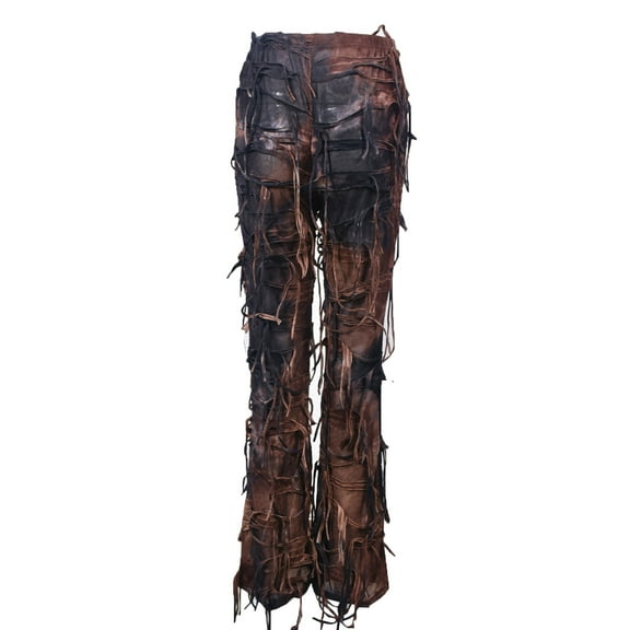 Lenpel Tassel Pants for Women Trendy Streetwear Tie Dye Flare Leg Trousers High Waisted Party Clubwear Pants