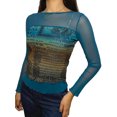 thumbnail image 2 of Mialoley Women Long Sleeve Pullover Unique Printing Round Neck Semi-transparent Tight Slim Tops, 2 of 5