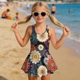 thumbnail image 3 of Xixirimido Boho Mandala Flower Print Girls One-piece Swimsuits Sleeveless Swimwear with Skirt & Built-in Shorts Hawaiian Beach Vacation Modest Bathing Suit, 3-4 Years, 3 of 7