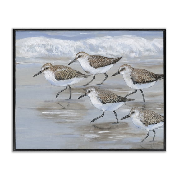 Stupell Industries Coastal Sandpiper Bird Flock Marching Beach Coast Waves Black Framed Giclee Art, 20 x 16, by Tim O'Toole