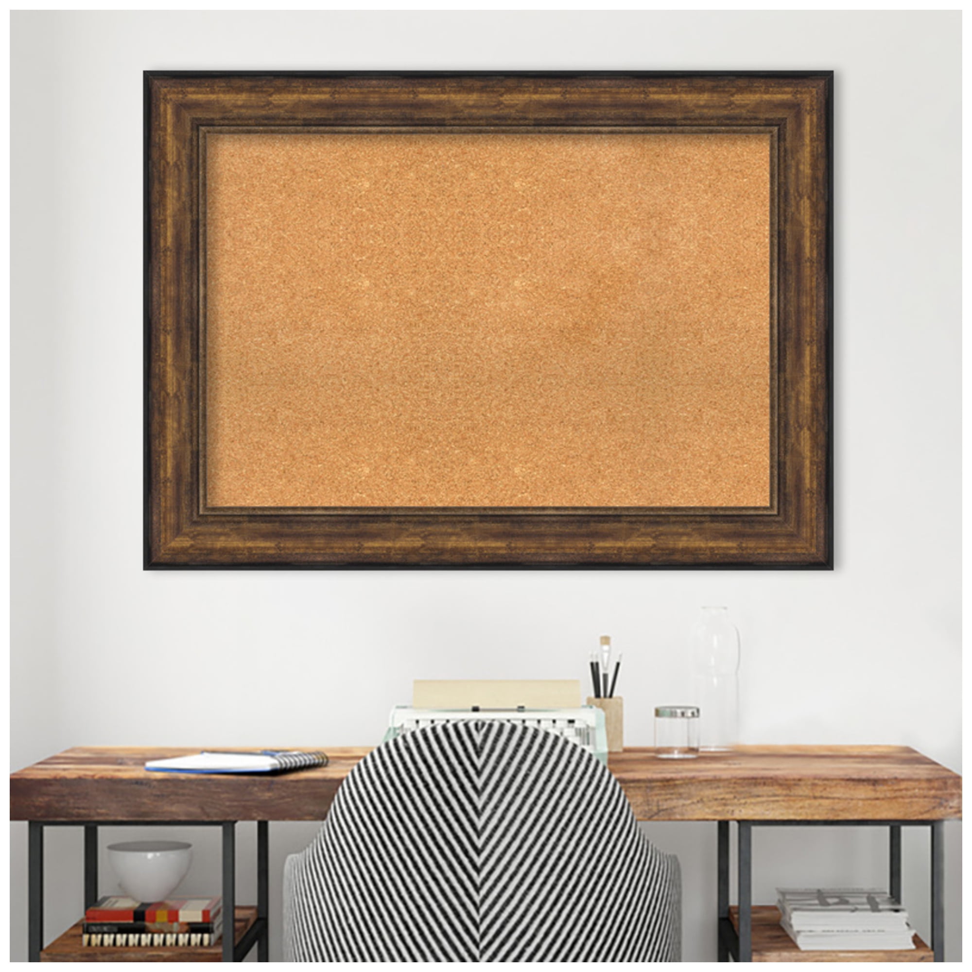 Amanti Art Natural Cork Board Framed Ballroom Bronze Bulletin Board 44 in. x 32 in.