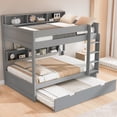 thumbnail image 5 of Harper & Bright Designs Twin Over Twin Bunk Bed with Trundle and Storage, Wood Bunk Beds Frame with Storage Bookcase Shelves for Apartment Dormitory, Gray, 5 of 8
