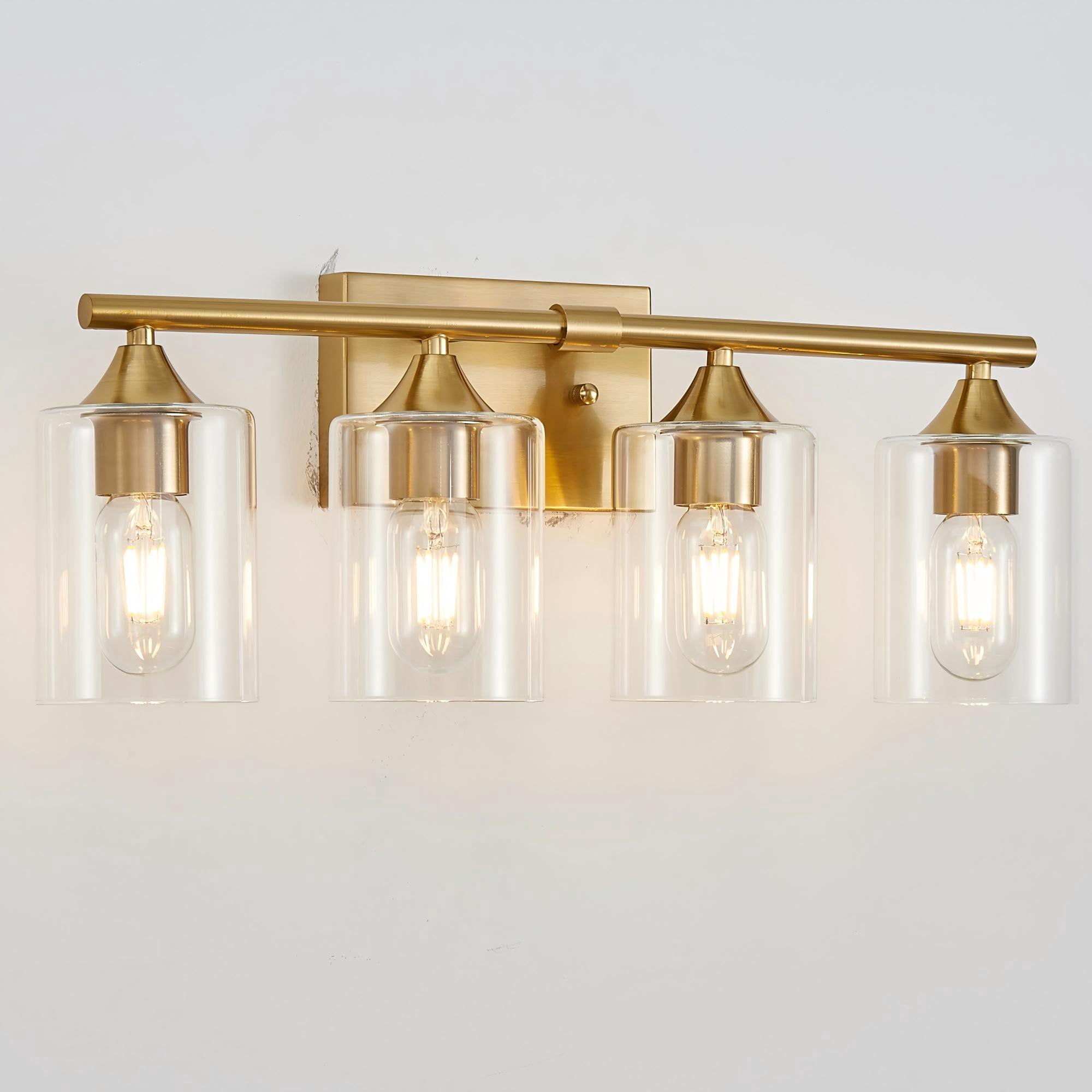 Bathroom Vanity Light 4 Light, Brushed Gold Metal with Clear Glass Shade for Bathroom Dressing Room, No Bulbs Included
