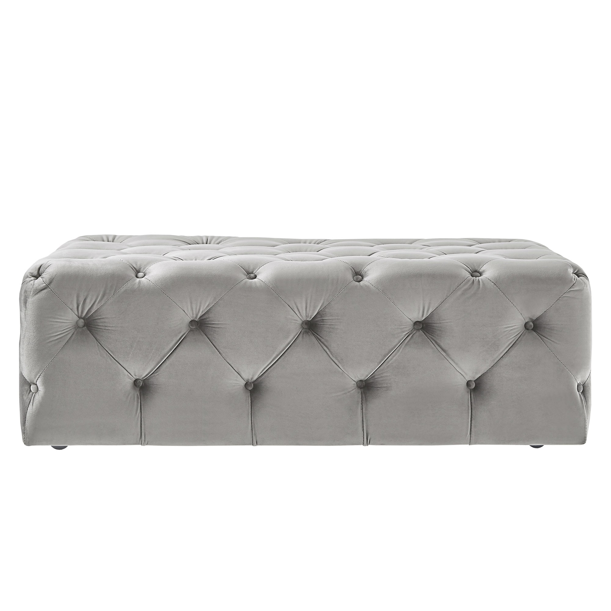 Weston Home Bowman Rectangular Tufted Ottoman with Casters, Grey Velvet