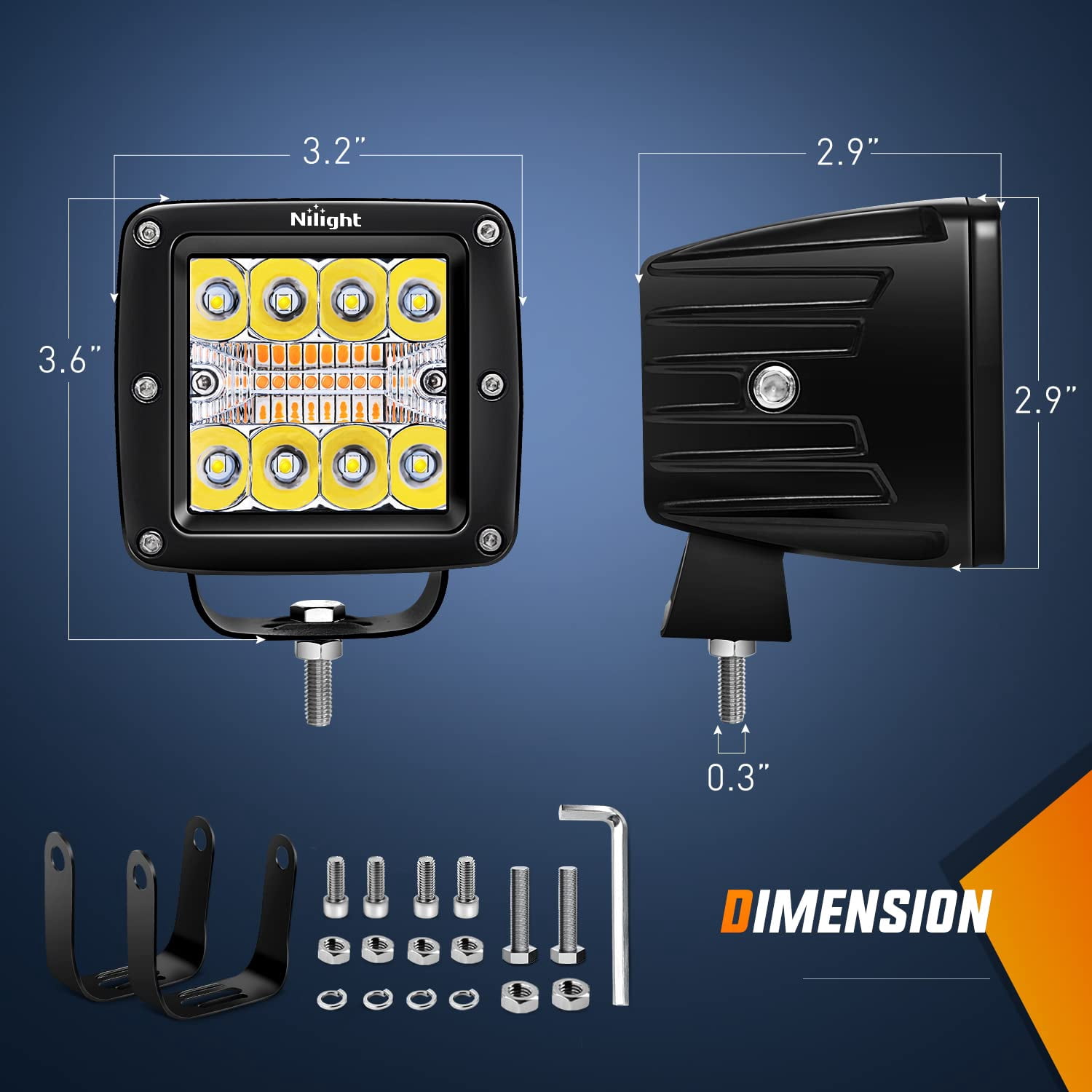 Nilight 2PCS 42W LED Pods Light 3Inch Cubes Amber White Strobe 6 Modes Memory Function Off-Road Truck Car ATV SUV Cabin Boat with 16AWG Wiring Harness Kit-2 Leads C80