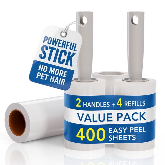 PLUMEBAY Extra Sticky Lint Roller 4 Pack, 400 Sheets Total, Pet Hair Remover