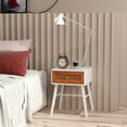 thumbnail image 3 of Costway 1 PCS Nightstand with Storage Drawer Rattan Decoration Solid Wood Legs for Bedroom, 3 of 8