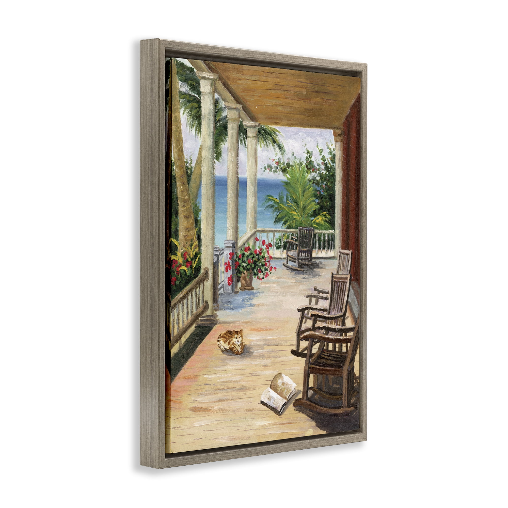 Stupell Industries Coastal Cape Cabin Coastal Painting Brown Floater Framed Canvas Art Print Wall Art, 17 x 25
