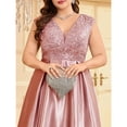 thumbnail image 3 of AURA Plus Size Evening Dress Long Sleeve V Neck Slim Fit Fishtail Formal Maxi Gown Spandex Color Block Women 0XL 4XL, 3 of 7