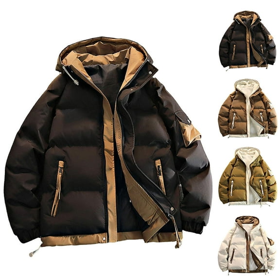 Sookity Heavyweight Puffer Jacket Men Full Zip Fleece Lined Shirt Jackets Quilted Jacket with Hood Business Casual Winter Jacket with Multiple Pockets abrigo hombre Army Green,L