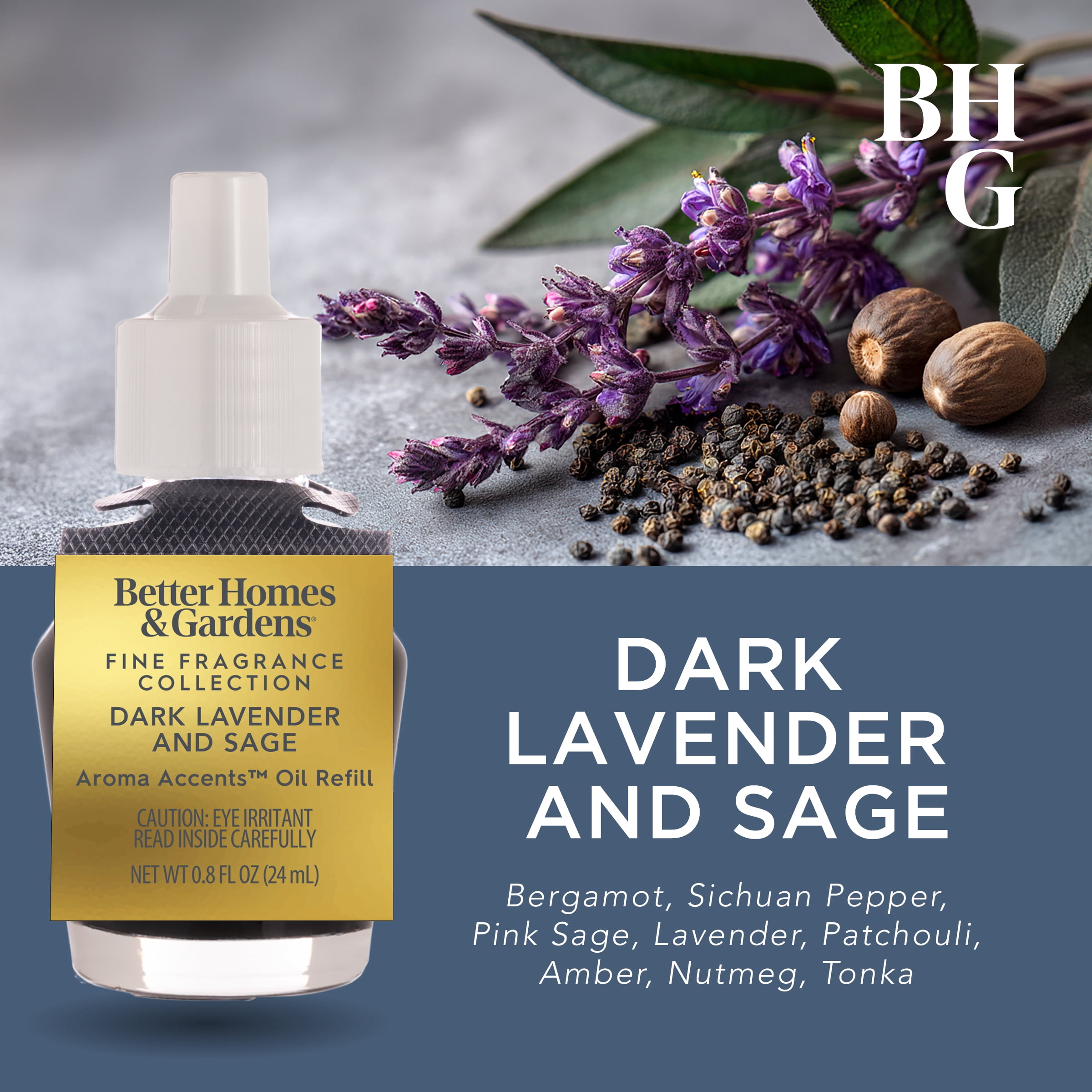 Better Homes & Gardens Aroma Accents Plug-in Oil Refill, Dark Lavender and Sage, 24 mL