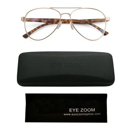 EYE ZOOM Unisex Aviator Style Blue Light Blocking Reading Glasses, Gold +1.75