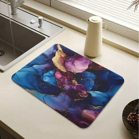 

Wobogo Blue Gilt Marbles Dish Drying Mats Diatomaceous Earth Super Absorbent Non-slip Rubber Sole 23.6×19.7in