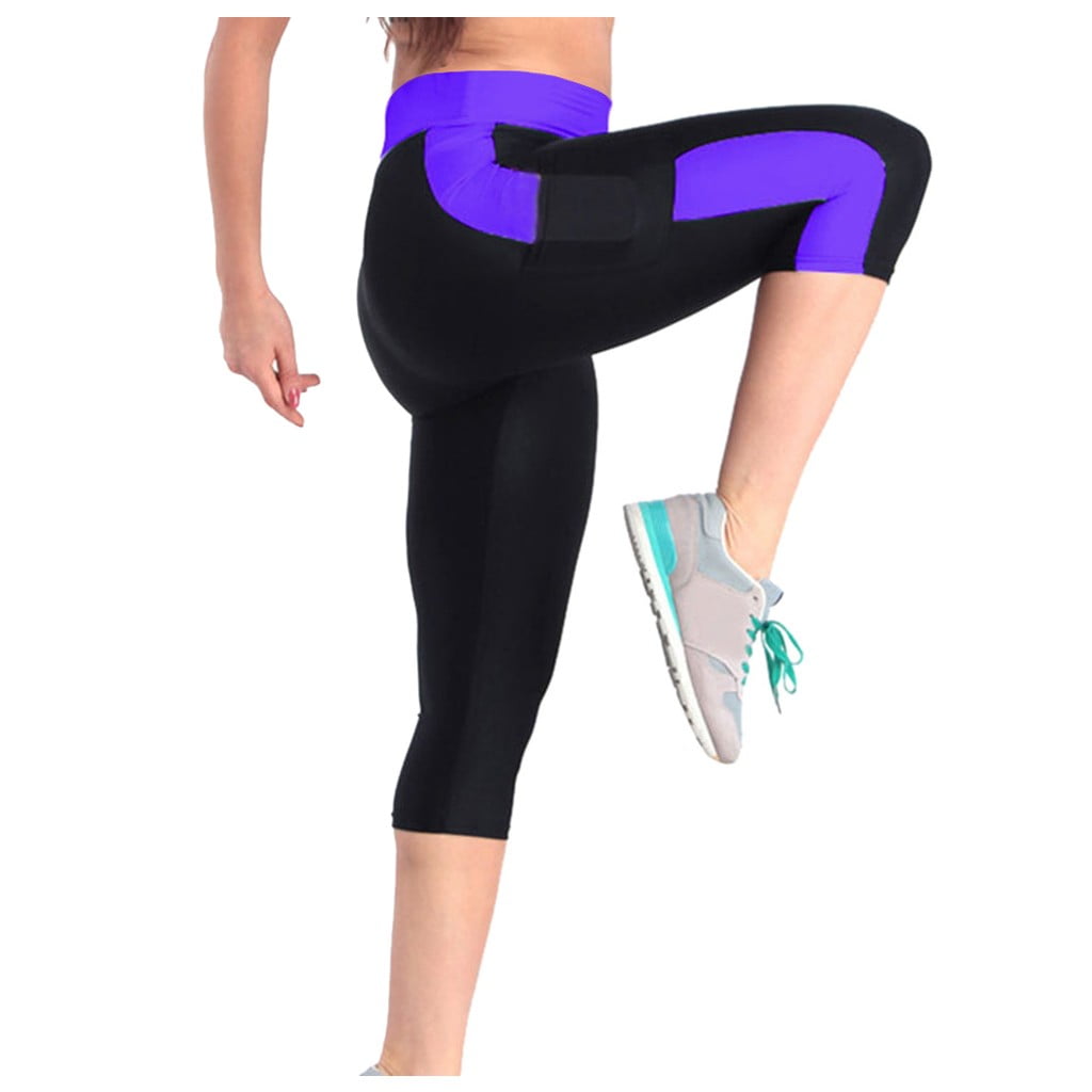 US Women Capri Yoga Pants High Waist Gym Sport Leggings Fitness Pocket Stretchy 