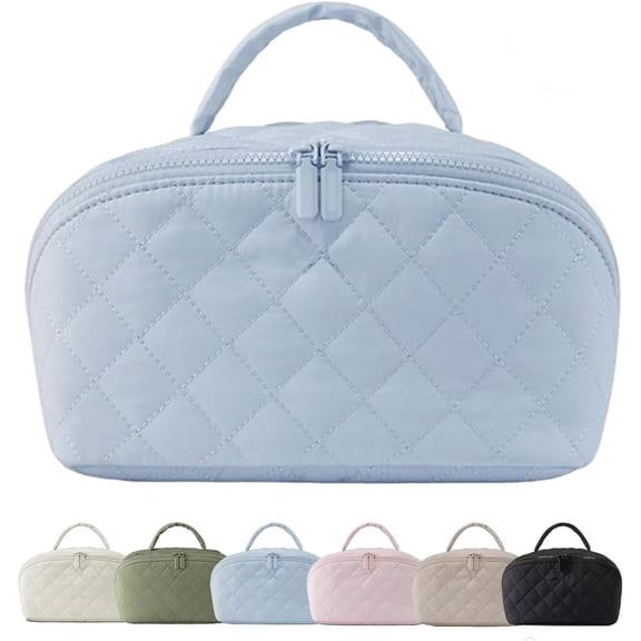 Petition Women's Makeup Bag For Organizing Toiletries And Beauty Essentials, Wide Open Lay-Flat Water-Resistant Cosmetic Case With Puffy Padded Construction And Easy Access To