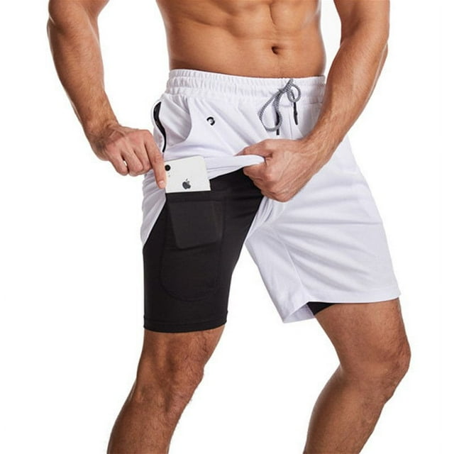 EIMELI Mens Swim Fitness Shorts Trunks with Compression Liner 2 in 1 Beach Swimming Trunks Quick Dry Swim Shorts with Zipper Pockets Fitness Quick Dry Pants