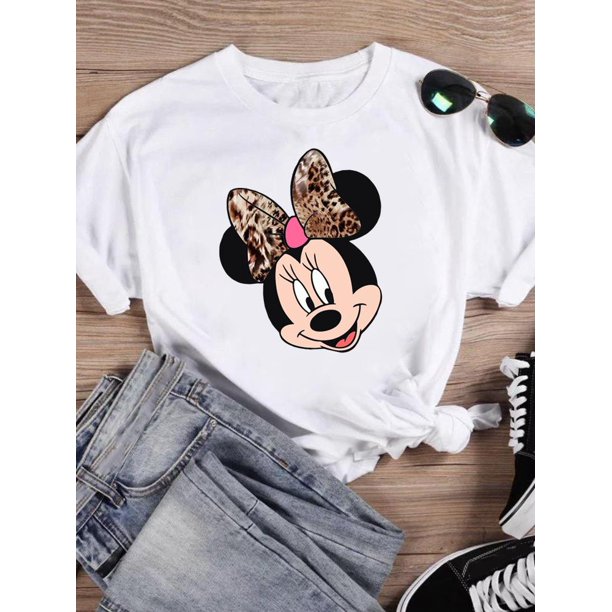 Disney Cartoon Clothing Casual Tee Shirt Mickey Mouse Women Holiday Summer Short Sleeve Print Fashion Graphic T-shirtsL Gao Jinjia LED