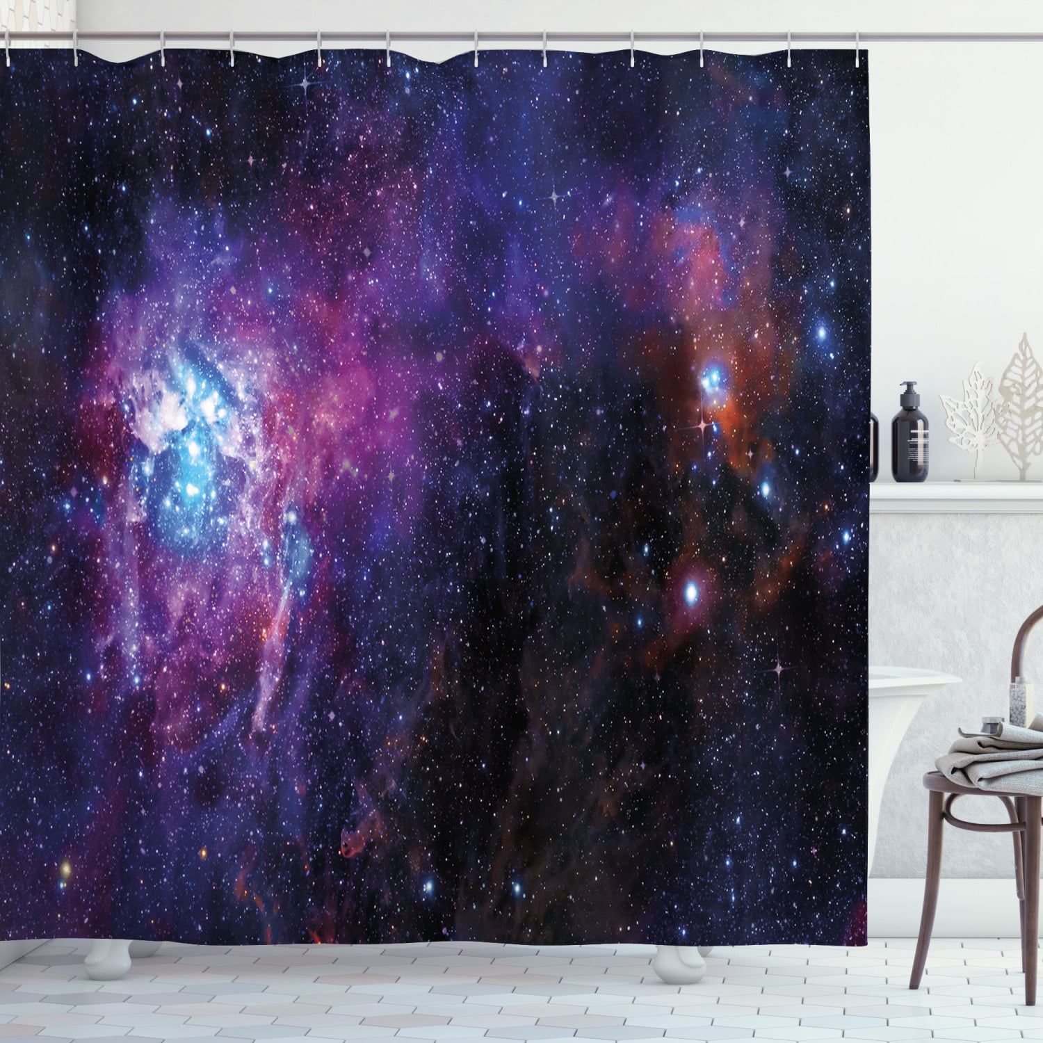 Nebula Galaxy Bathroom Shower Curtain Waterproof Fabric w/12 Hooks 71*71inch 