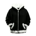 thumbnail image 7 of SonxaHe Toddler Girls Hoodies Fleece Christmas Zip Fur Trim Hooded Sweatshirt with Pockets Warm Soft Cozy Outdoor Hoodies Black,Sized 2-3, 7 of 7