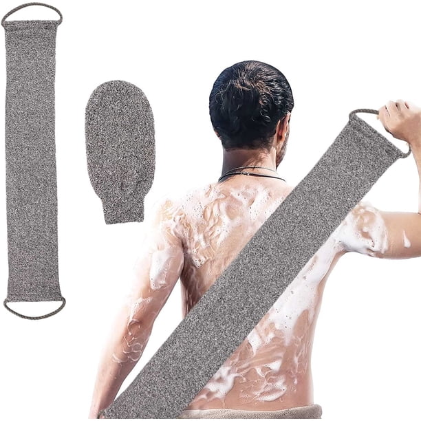 Juego de 2 piezas de exfoliante corporal en fibra de bambú, correa de lavado de espalda de fibra de bambú, exfoliante de espalda, guantes exfoliantes naturales para baños de espalda, cuerpo y cara para mujeres y hombres JM MX-0135518FYD