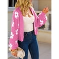 thumbnail image 5 of Women'S Cute Daisy Cropped Knitted Cardigand Open Front Long Sleeve Loose Sweater Jackets Outwear Rose Red L, 5 of 9