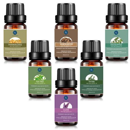 Natural Aromatherapy Oil Set (6x10ml) Sandalwood Frankincense Eucalyptus Tea Tree Thyme Clove Essential Oils To Fight Cold And