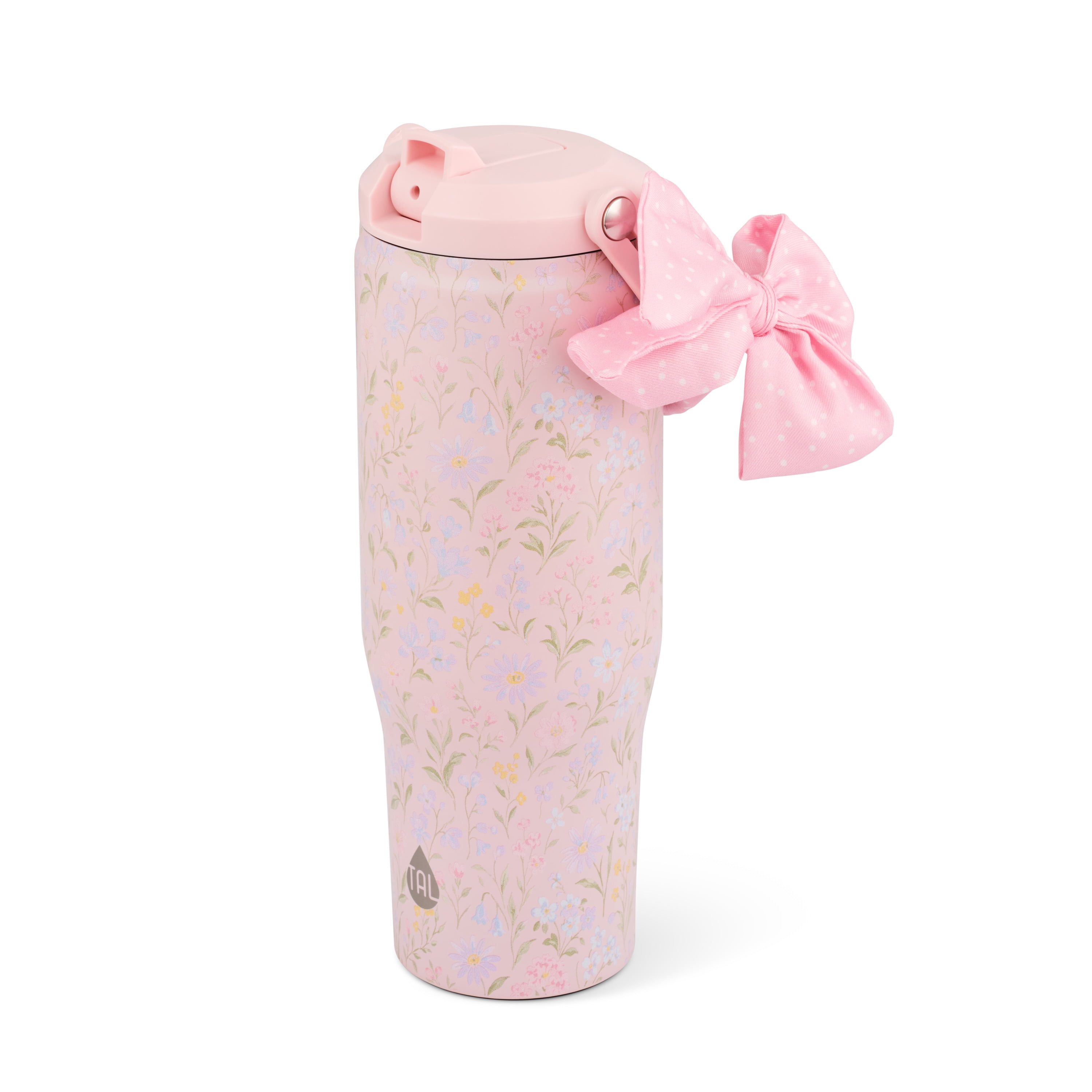 TAL 30oz Stainless Steel Hudson Flip Tumbler with Removable Scarf on Handle, Pink Floral