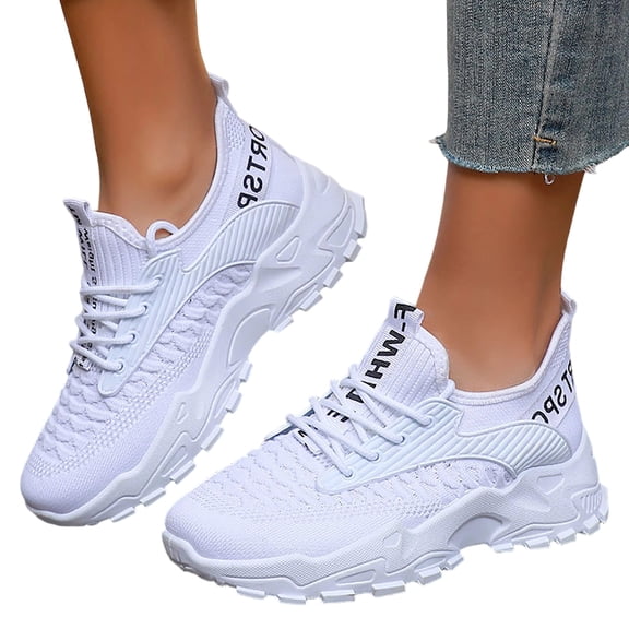 Women's Running Shoes Breathable Mesh Non Slip Lace up Sneakers Lightweight Athletic Gym Casual Fashion Walking Shoes White Size 8