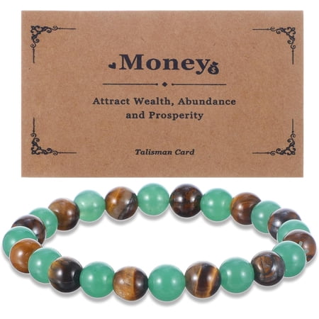 Money Bracelets for Women Wealth Money- Green Aventurine Bracelet Tiger Eye - Healing Crystal Calming Anxiety Stress Relief - Gift for Abundance and Wisdom
