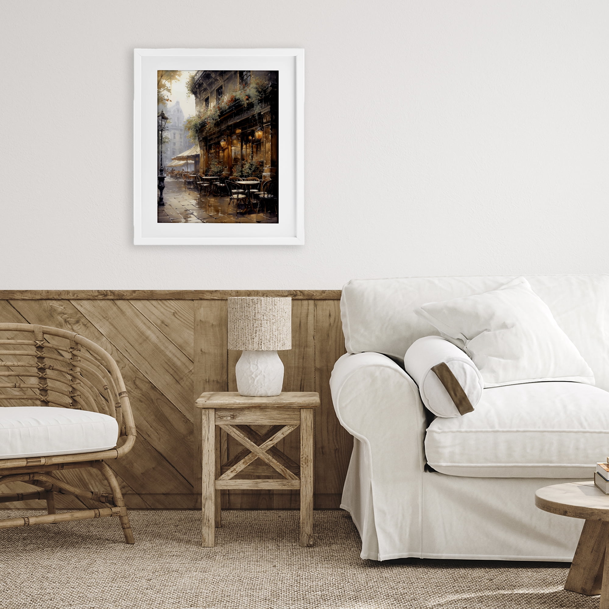 Stupell Industries Paris Street Cafe in Rain White Framed Print Under Glass, design by Creative Studio