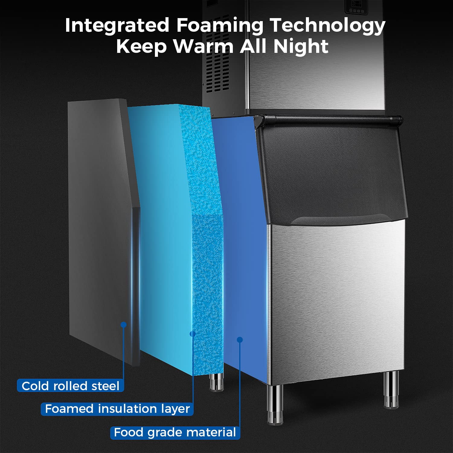 Auseo Commercial Ice Maker, 360 LBS/24H with 200LBS Large Storage Ice Bin, 160PCS in 8-15 Mins, Split Ice Machine with Automatic Cleaning for Large Restaurant/Bars