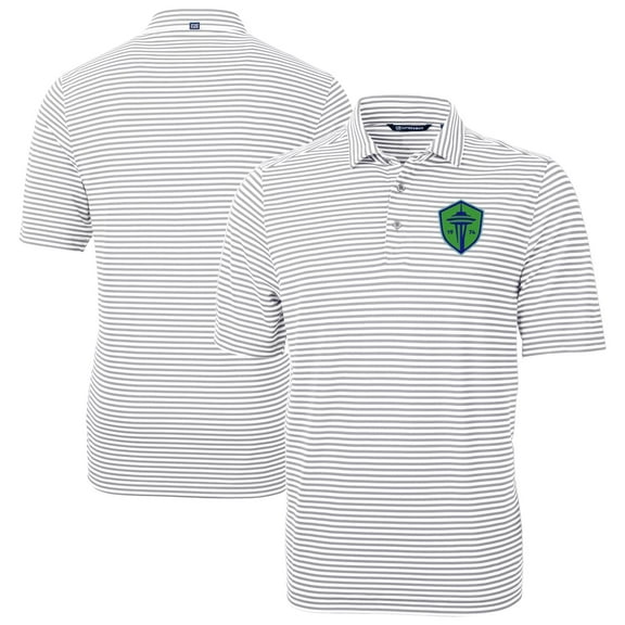 Men's-Cutter & Buck  Gray Seattle Sounders FC Big & Tall Virtue Eco Pique Stripe Recycled Polo