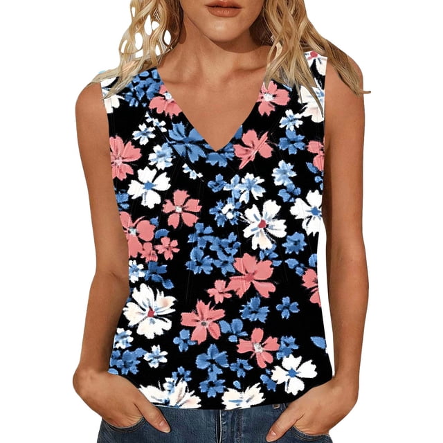 Blusa de rayas de cuello en V de verano sin mangas de las mujeres, camisa de capa base de impresión no posicionada para el uso casual de primavera