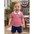 thumbnail image 4 of BemeyourBBs Toddler Baby Boys 4th of July Shirt Fourth of July Outfit Baby Boy Patriot Independence Day Clothes Collared Waffled Stripe Bird American Flag Embroidery Short Sleeve Summer Tee Shirt Top, 4 of 9
