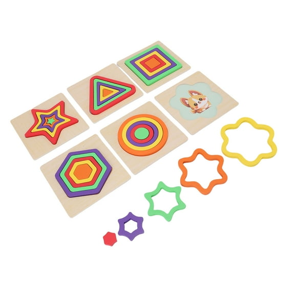 Puzzles de forme géométrique, 6 formes différentes matériaux Basswood 3D Forme Matching Toy pour divertissement quotidien